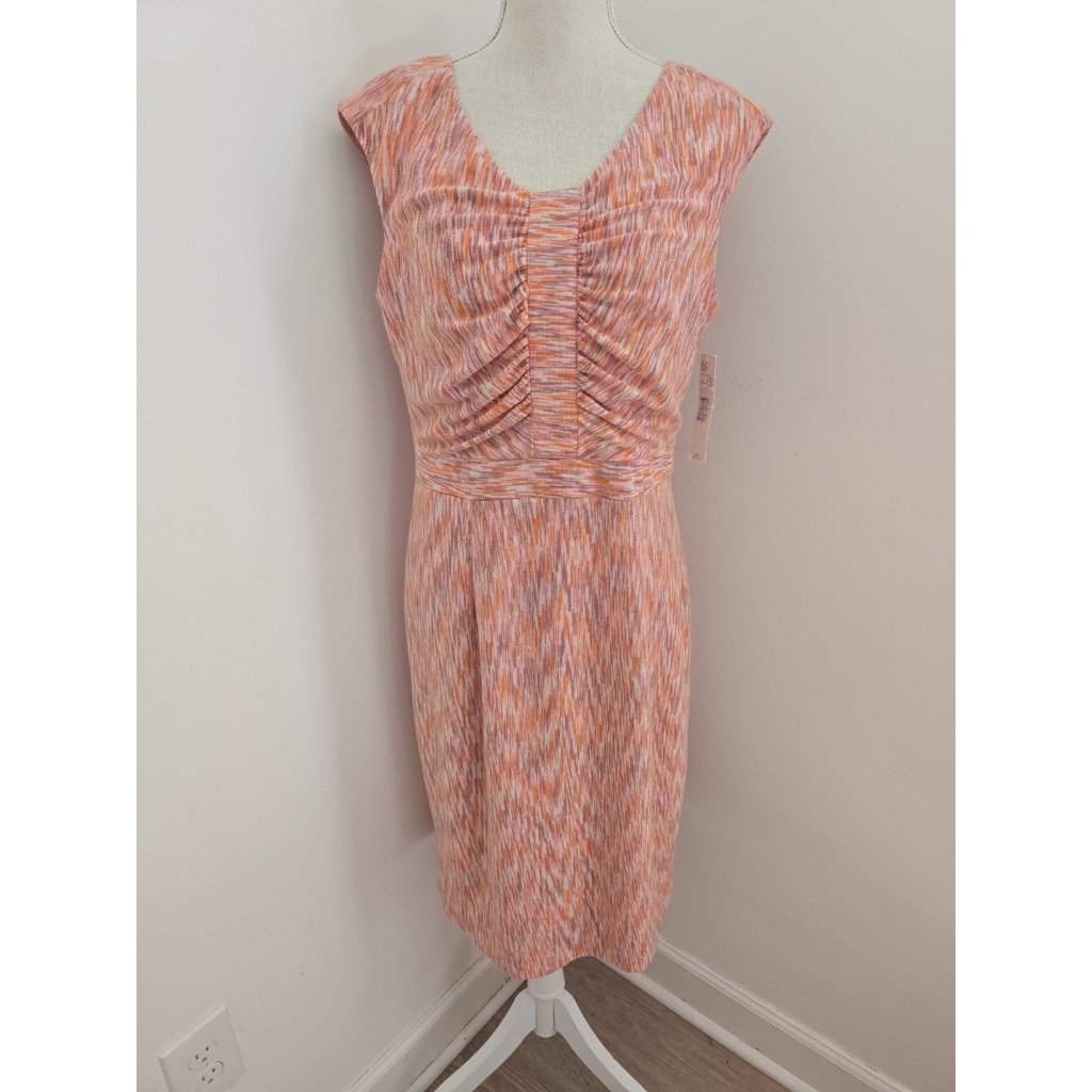 Alex Marie Carmen Orange Knit Ruched Cap Sleeves Sheath V-Neck Lined Dress 8 M